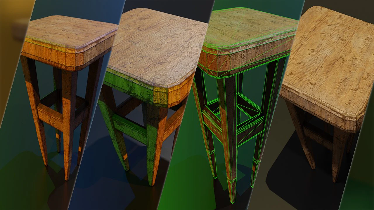 uma cadeira de madeira com arranhões e abrasões Modelo 3D .c4d .max .obj .3ds .fbx .stl .blend