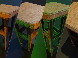 деревянный стул с потертостями и ссадинами 3D Модель