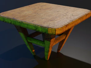 uma cadeira de madeira com arranh&otilde;es e abras&otilde;es Modelo 3D