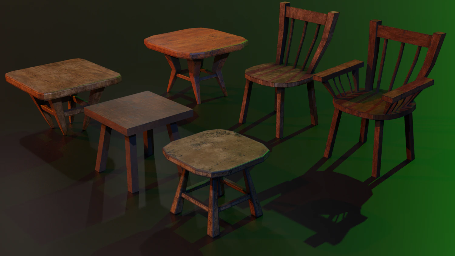 a set of wooden chairs with scuffs and abrasions 3D Model .c4d .max .obj .3ds .fbx .stl .blend 