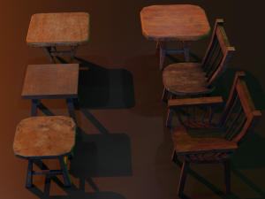 a set of wooden chairs with scuffs and abrasions Modelo 3D