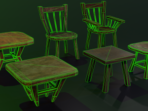 a set of wooden chairs with scuffs and abrasions Modelo 3D