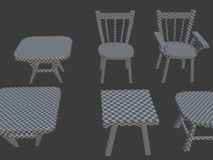 a set of wooden chairs with scuffs and abrasions Modelo 3D