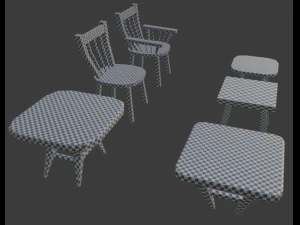 a set of wooden chairs with scuffs and abrasions 3D Model