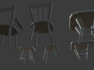 a set of wooden chairs with scuffs and abrasions 3D Model