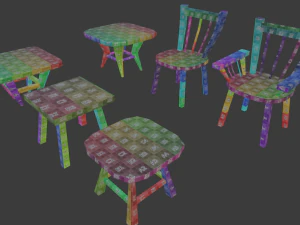 a set of wooden chairs with scuffs and abrasions 3D Model