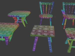 a set of wooden chairs with scuffs and abrasions 3D Model