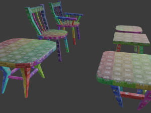 a set of wooden chairs with scuffs and abrasions Modelo 3D