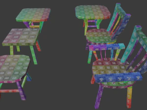 a set of wooden chairs with scuffs and abrasions 3D Model