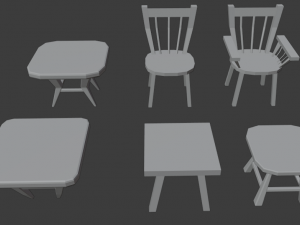 a set of wooden chairs with scuffs and abrasions Modelo 3D
