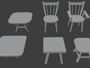 a set of wooden chairs with scuffs and abrasions 3D Model