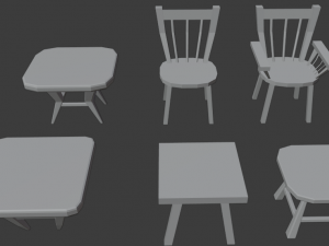a set of wooden chairs with scuffs and abrasions Modelo 3D