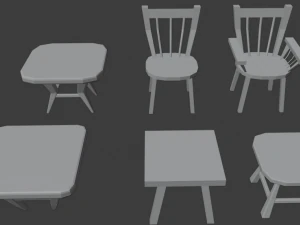 a set of wooden chairs with scuffs and abrasions 3D Model