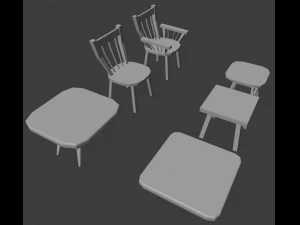 a set of wooden chairs with scuffs and abrasions 3D Model