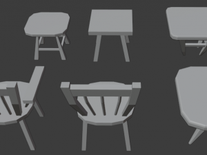 a set of wooden chairs with scuffs and abrasions Modelo 3D