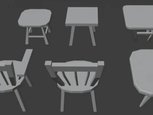 a set of wooden chairs with scuffs and abrasions 3D Model