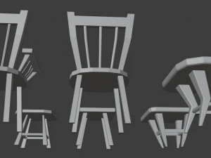 a set of wooden chairs with scuffs and abrasions 3D Model