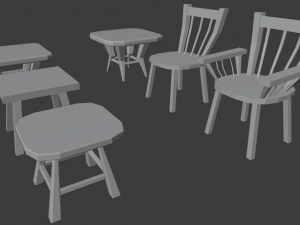 a set of wooden chairs with scuffs and abrasions Modelo 3D