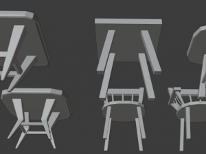 a set of wooden chairs with scuffs and abrasions Modelo 3D