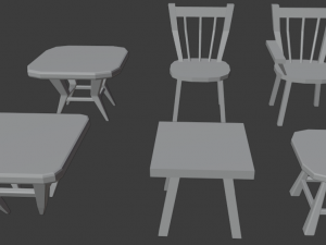 a set of wooden chairs with scuffs and abrasions Modelo 3D