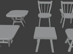 a set of wooden chairs with scuffs and abrasions 3D Model