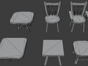 a set of wooden chairs with scuffs and abrasions Modelo 3D