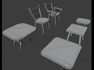 a set of wooden chairs with scuffs and abrasions Modelo 3D
