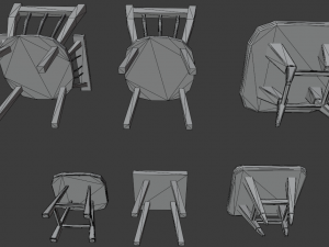 a set of wooden chairs with scuffs and abrasions Modelo 3D