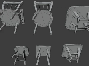 a set of wooden chairs with scuffs and abrasions 3D Model