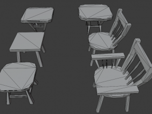 a set of wooden chairs with scuffs and abrasions Modelo 3D