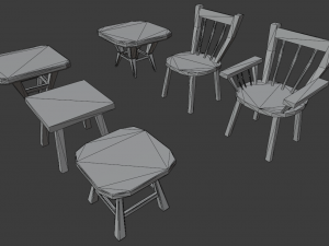 a set of wooden chairs with scuffs and abrasions Modelo 3D
