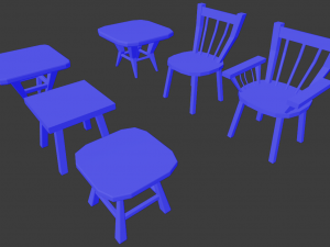 a set of wooden chairs with scuffs and abrasions Modelo 3D