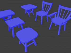 a set of wooden chairs with scuffs and abrasions 3D Model