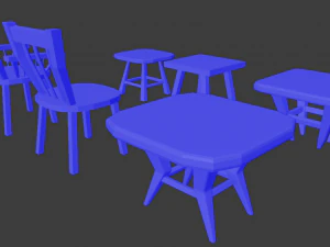 a set of wooden chairs with scuffs and abrasions 3D Model