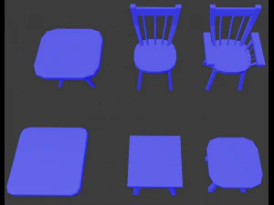 a set of wooden chairs with scuffs and abrasions 3D Model