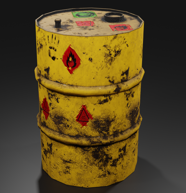 metal barrel with elements of dirt rust and stickers 3D 모델 .c4d .max .obj .3ds .fbx .stl .blend 