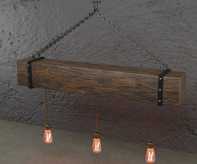 wooden chandelier with forging elements and incandescent lamps 3D-Modell .c4d .max .obj .3ds .fbx .stl .blend 