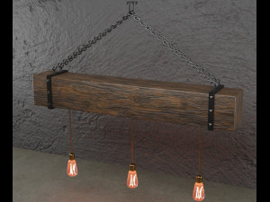 wooden chandelier with forging elements and incandescent lamps 3D Model