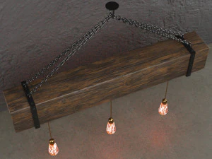 wooden chandelier with forging elements and incandescent lamps 3D Model