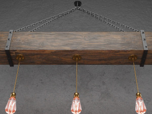 wooden chandelier with forging elements and incandescent lamps 3D-Modell