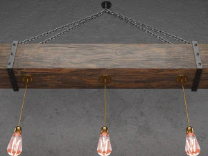 wooden chandelier with forging elements and incandescent lamps 3D Model