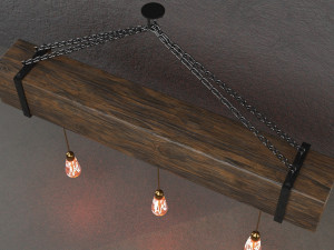 wooden chandelier with forging elements and incandescent lamps 3D-Modell