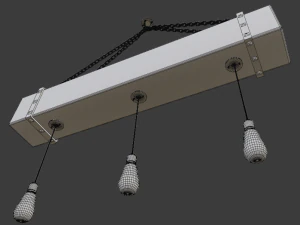 wooden chandelier with forging elements and incandescent lamps 3D Model