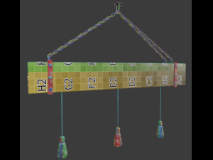 wooden chandelier with forging elements and incandescent lamps 3D-Modell
