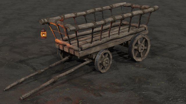 stylized medieval cart with a lamp 3D Model .c4d .max .obj .3ds .fbx .stl .blend 