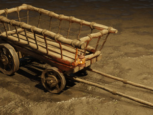 stylized medieval cart with a lamp 3D Model