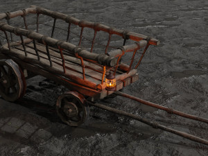 stylized medieval cart with a lamp 3D Model