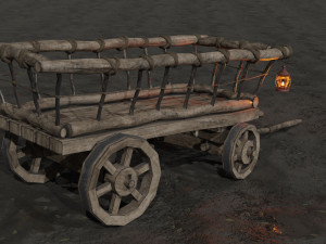 stylized medieval cart with a lamp 3D Model