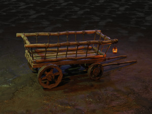 stylized medieval cart with a lamp 3D Model