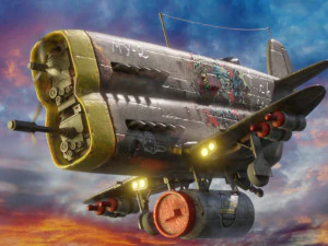 Стилизованный реалистичный металлический самолет 3D Модель